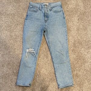 Madewell The Perfect Vintage Crop Jean Light Blue Distressed